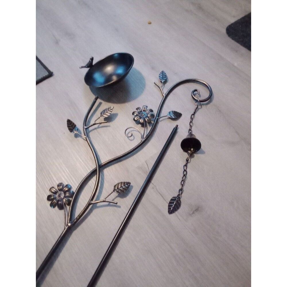 BLACK Flowers Bell Windchime Birdfeeder Birdbath Stake Garden Yard